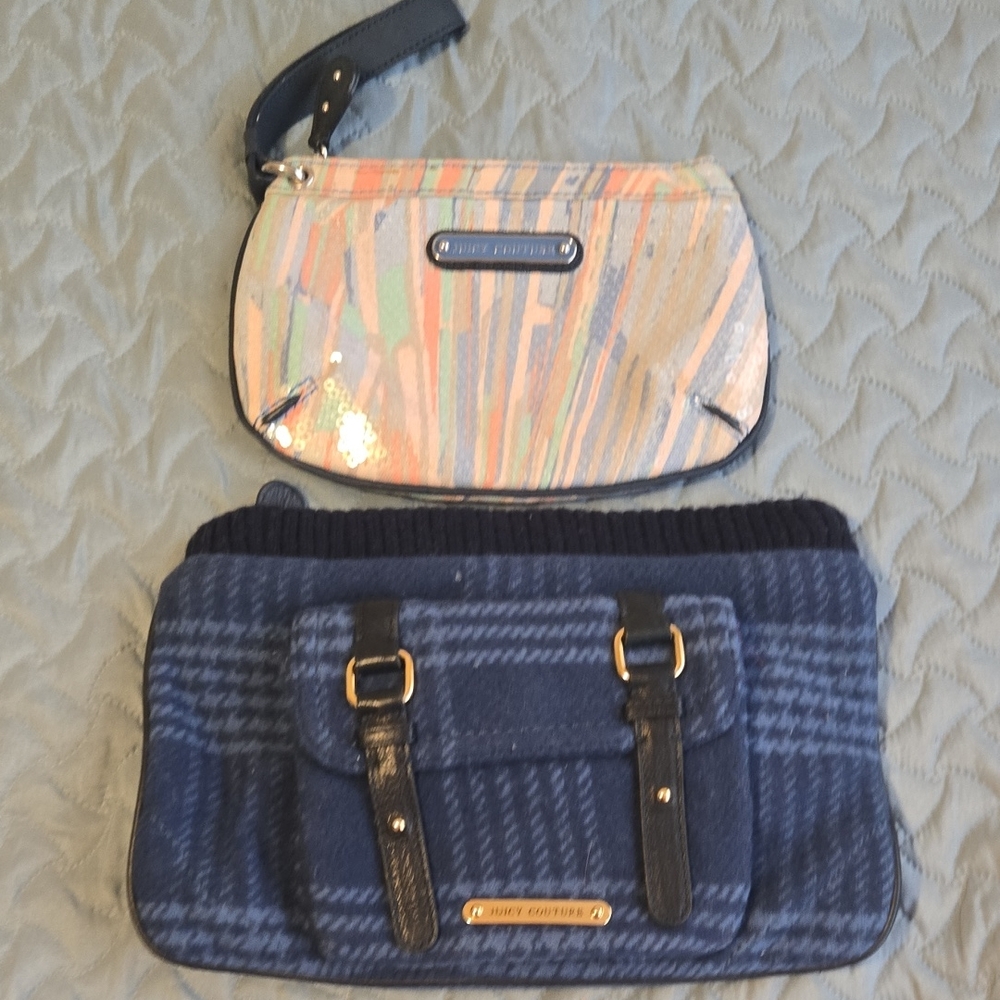 Juicy Couture Blue Plaid and Multicolor Clutch Set